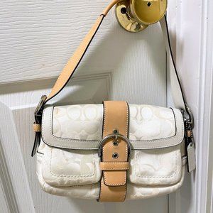 Vintage White Coach Canvas & Leather Satchel